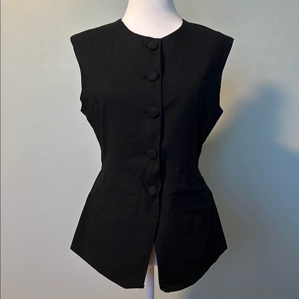 Black Sleeveless Button-Up Vest